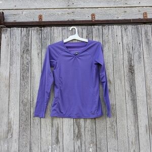 REI Shirt Womens Sz XS Purple Long Sleeve V-Neck Polyester Mesh Cooling Athletic